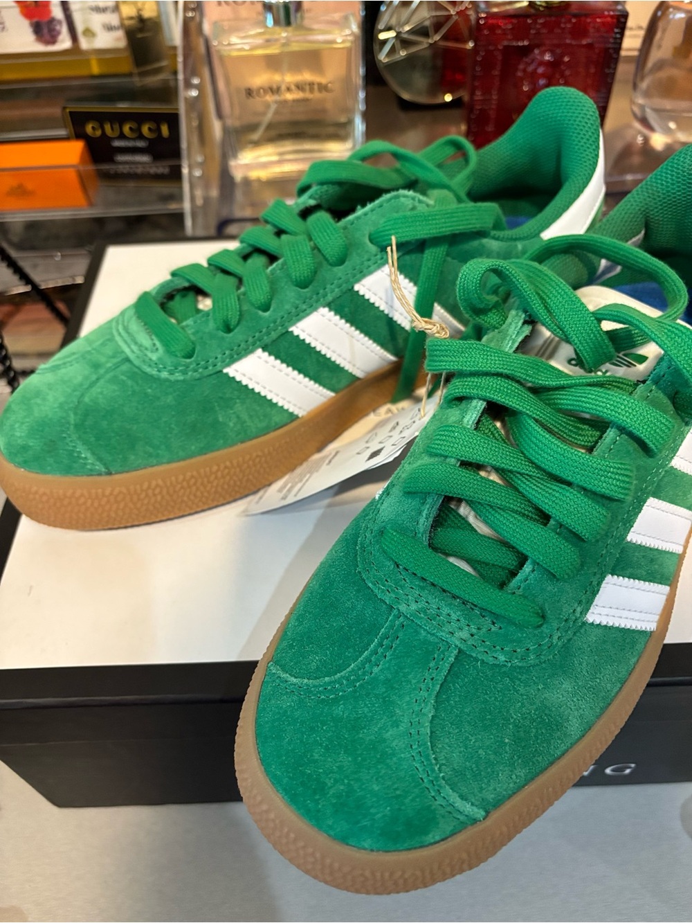 adidas Gazelle Green Suede Sneakers with White Stripes and Gum Sole - Picture 3 of 5
